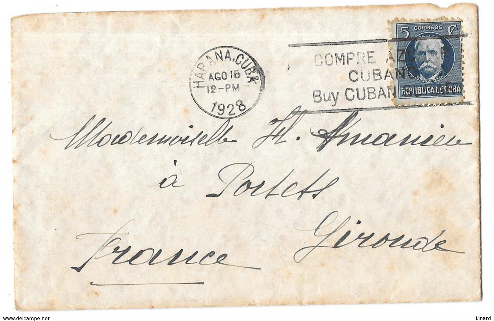 SUR  LETTRE.  DE CUBA.. 1928..  POUR LA FRANCE.. - Lettres & Documents