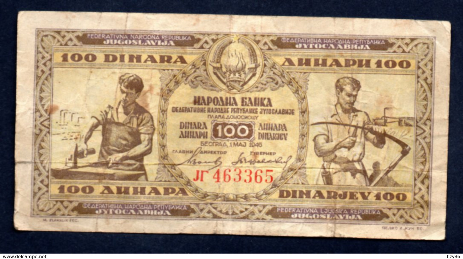 Banconota Jugoslavia 100 Dinari  1946 (circolata) - Yougoslavie