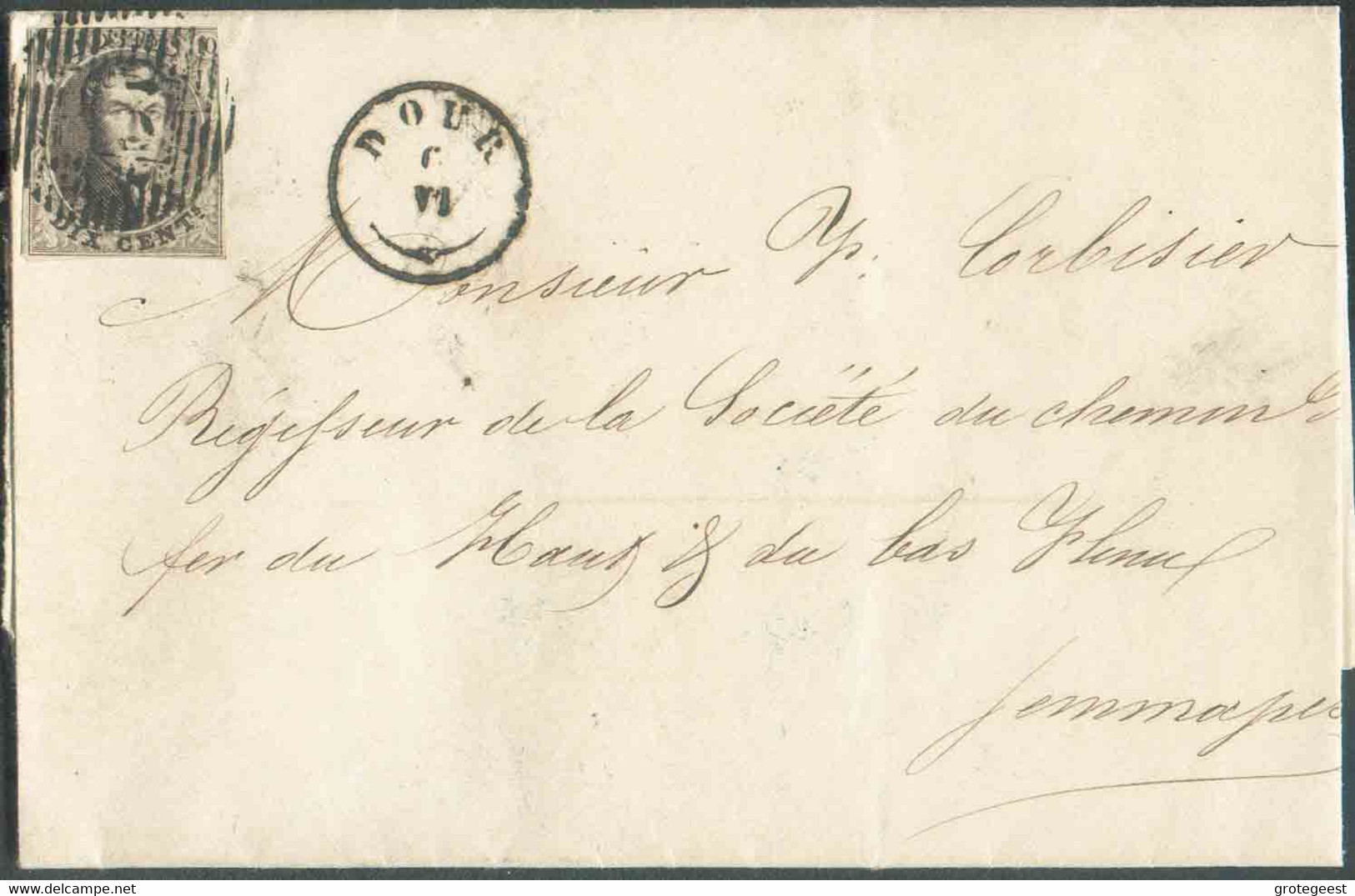 N°3 - Médaillon 10 Centimes Brun, Légèrement Touché à Droite Sinon Margé, Obl. D.13 Sur Lettre Datée D'ELOUGES via Type - 1849-1850 Medallions (3/5)