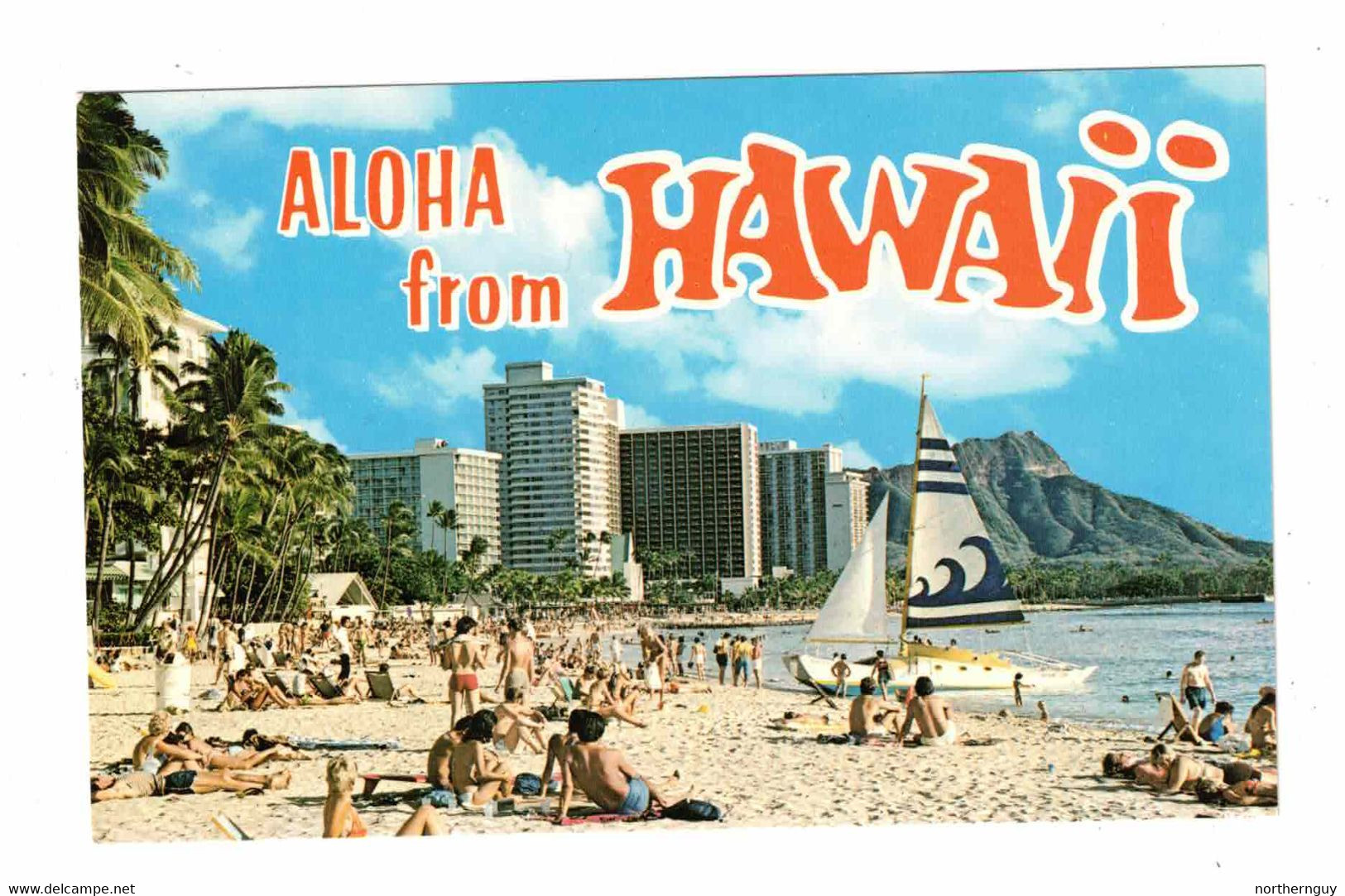 OAHU, Hawaii, USA, Aloha From, Waikiki Beach, Old Chrome Postcard - Oahu