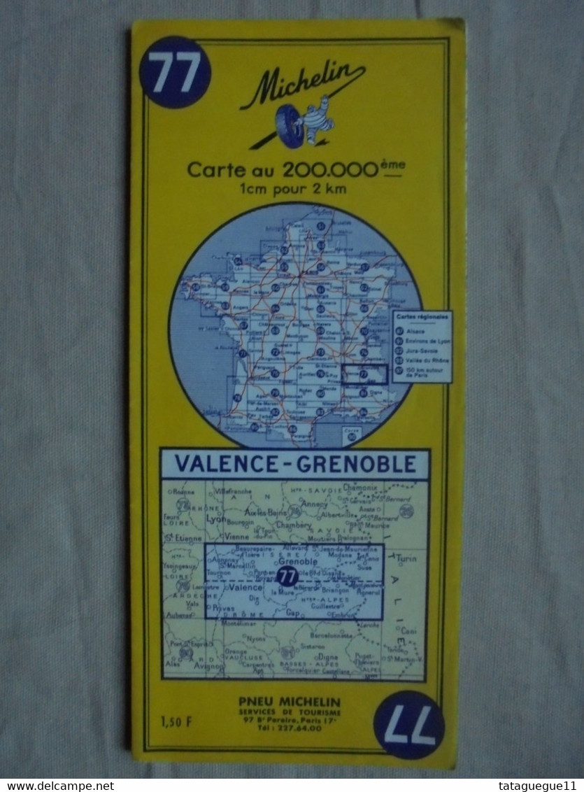 Ancien - Carte Routière - MICHELIN N° 77 - Valence - Grenoble - 1965 - - Roadmaps