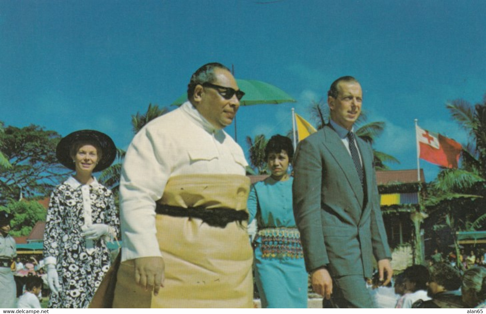 Tonga, Royalty King Tupou IV During Coronation Week With Duke Of Kent, C1960s Vintage Postcard - Tonga