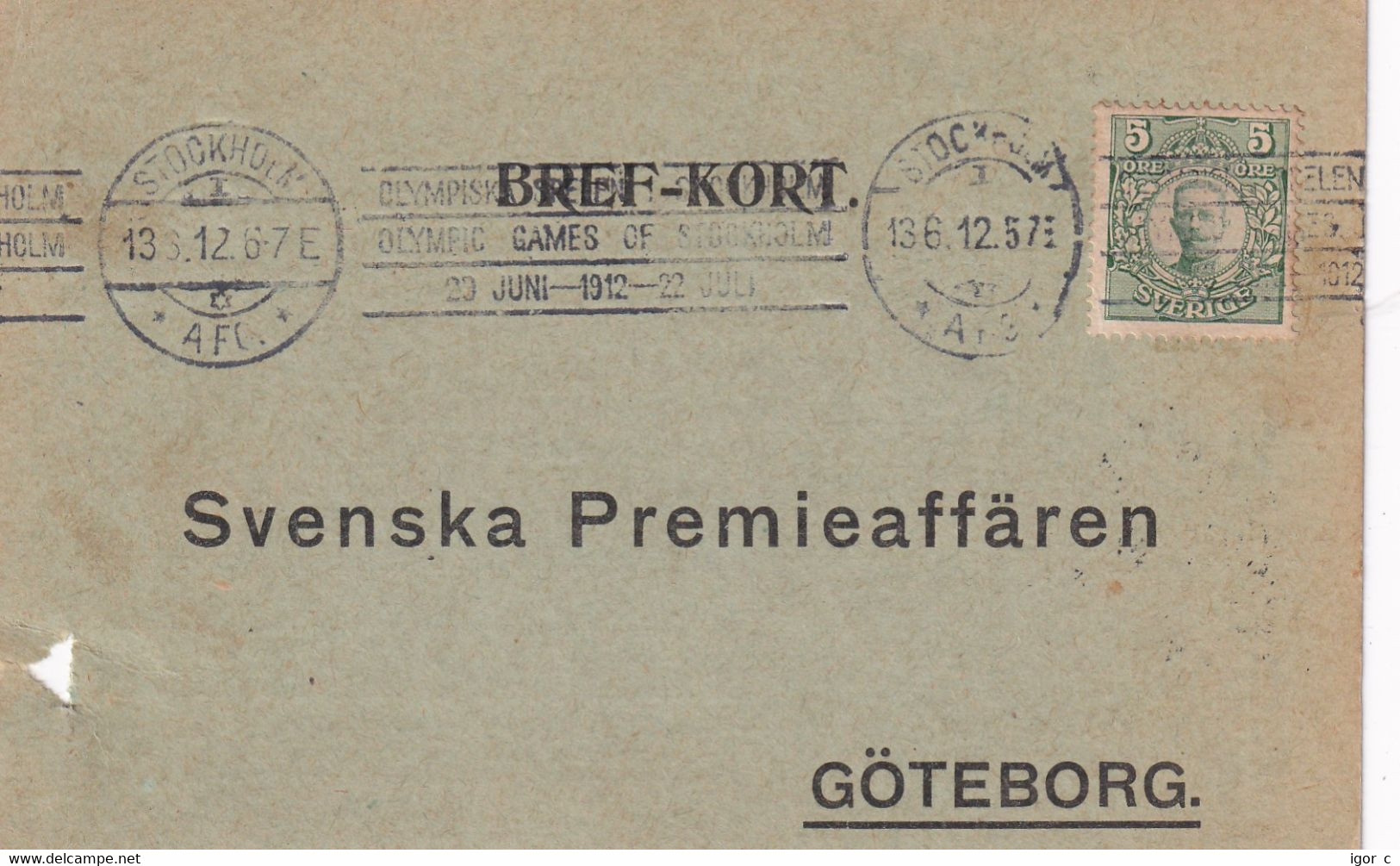 Sweden 1912 Card; Olympic Games Stockholm; 13.06.1912; Equestrian Trials Day; Machine Endelss Roller Cancellation; - Ete 1912: Stockholm