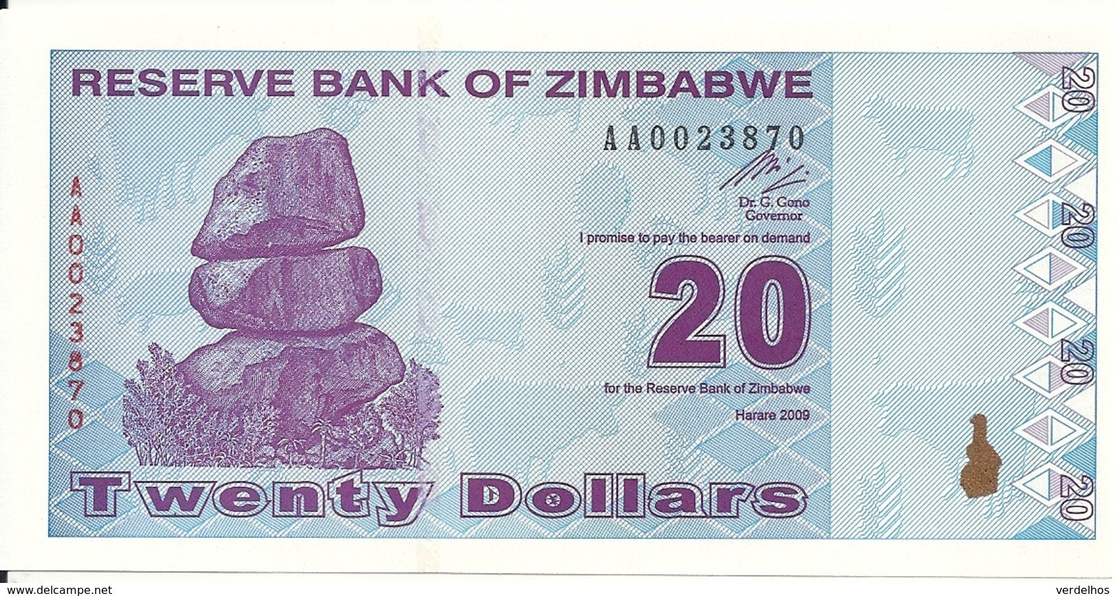 ZIMBABWE 20 DOLLARS 2009 UNC P 95 - Zimbabwe