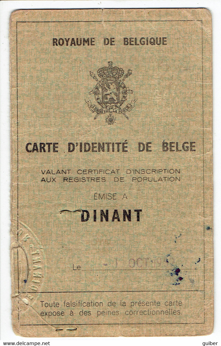 Carte D'identité Belge Mr Ista Gendarme Pensionné Né A Durnal 1905 Emise A Dinant Avec Photo - Unclassified