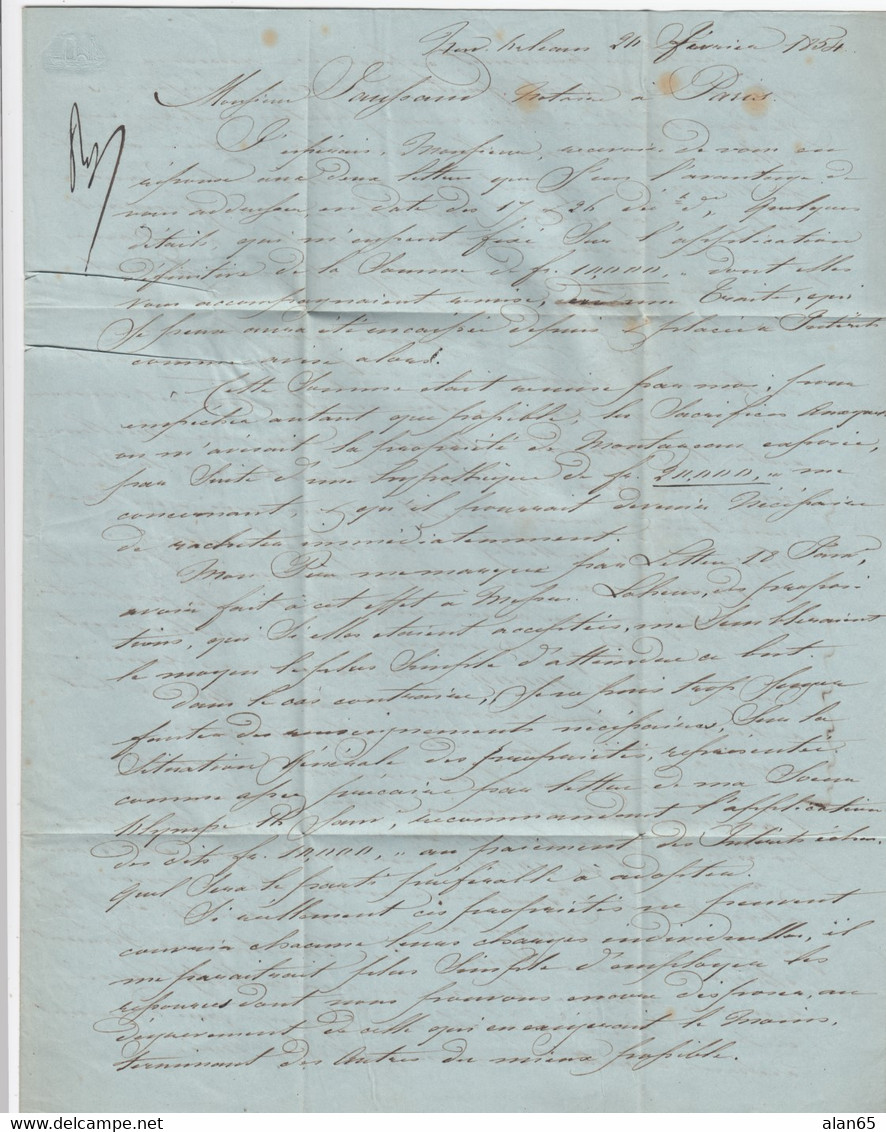Stampless Cover And Letter, New Orleans LA 'Paid' Red To Paris France, Via Boston, 'CG' Transit Mark On Back, 1854 - …-1845 Préphilatélie