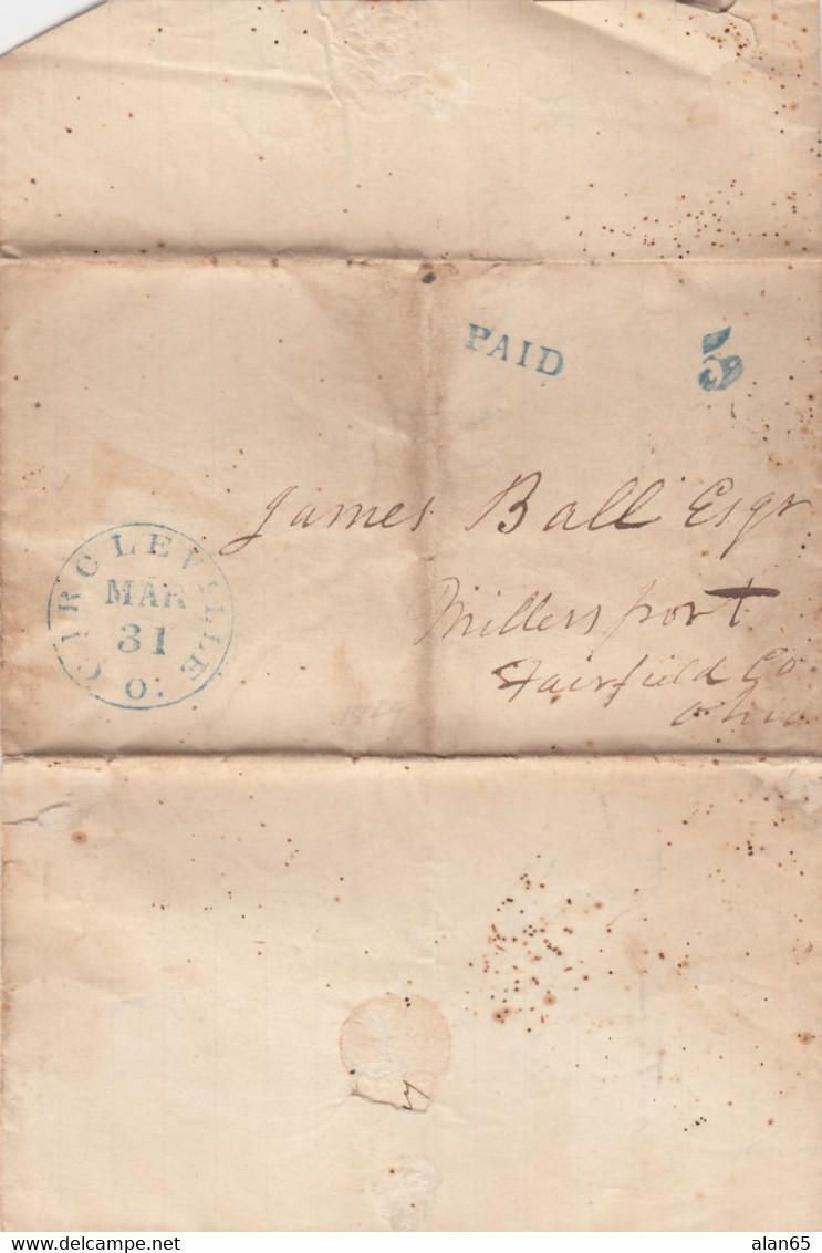 Stampless Cover And Letter, Circleville O. (Ohio) To Millesport OH, 5c Rate 1849 - …-1845 Préphilatélie