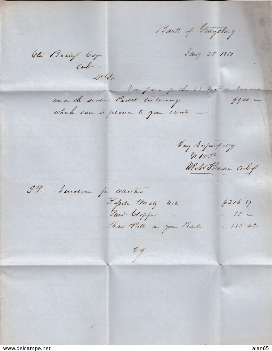 Stampless Cover And Letter, Gettysburgh Pa. To Hagers Town (Maryland), '5' Cent Rate Red, 1851, Bank Of Gettysburgh - …-1845 Vorphilatelie