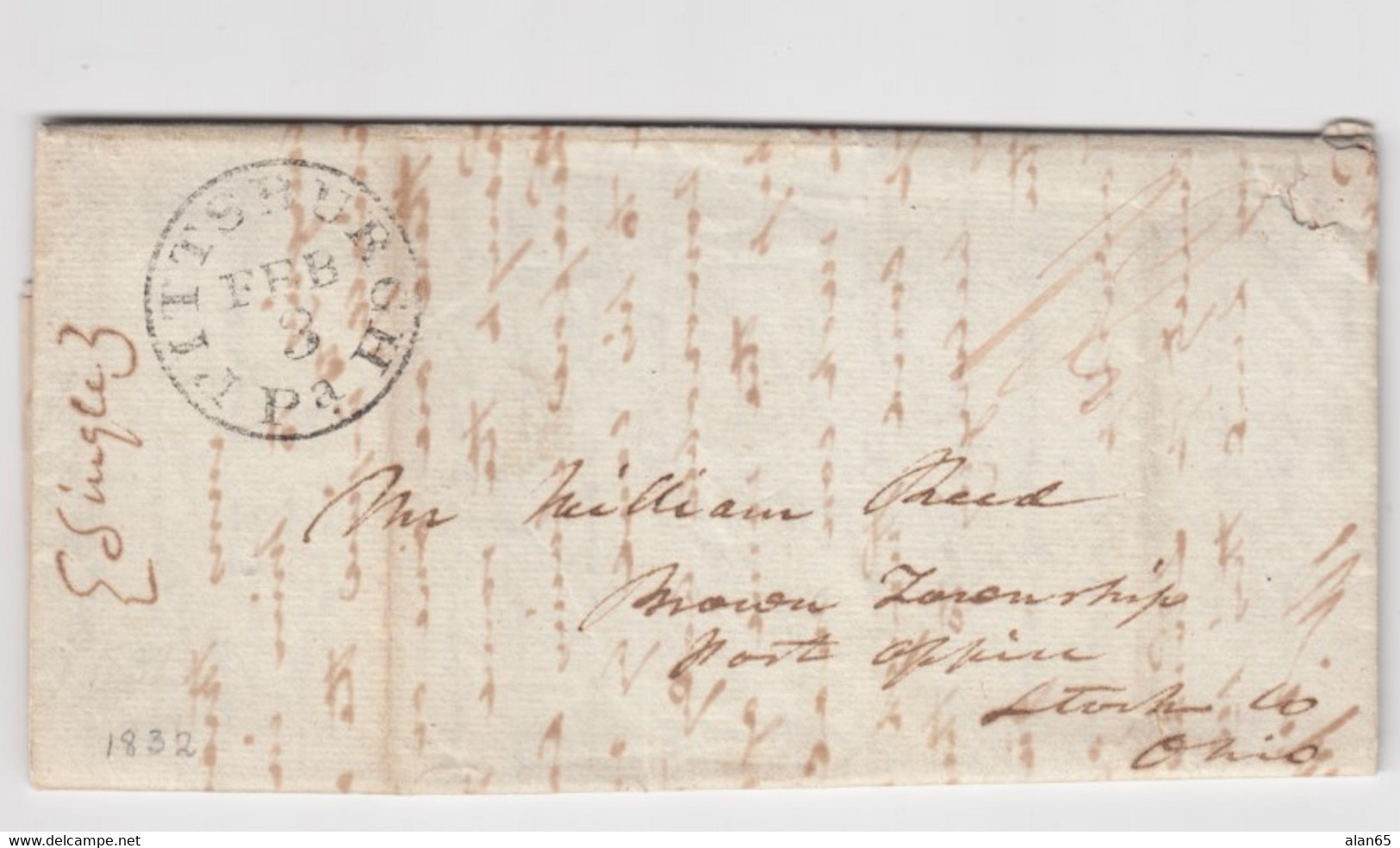 Stampless Cover And Letter, Pittsburgh Pa. 12c Rate To Marion Township(?) Ohio, 1832, Legal Letter About Road Building - …-1845 Prephilately