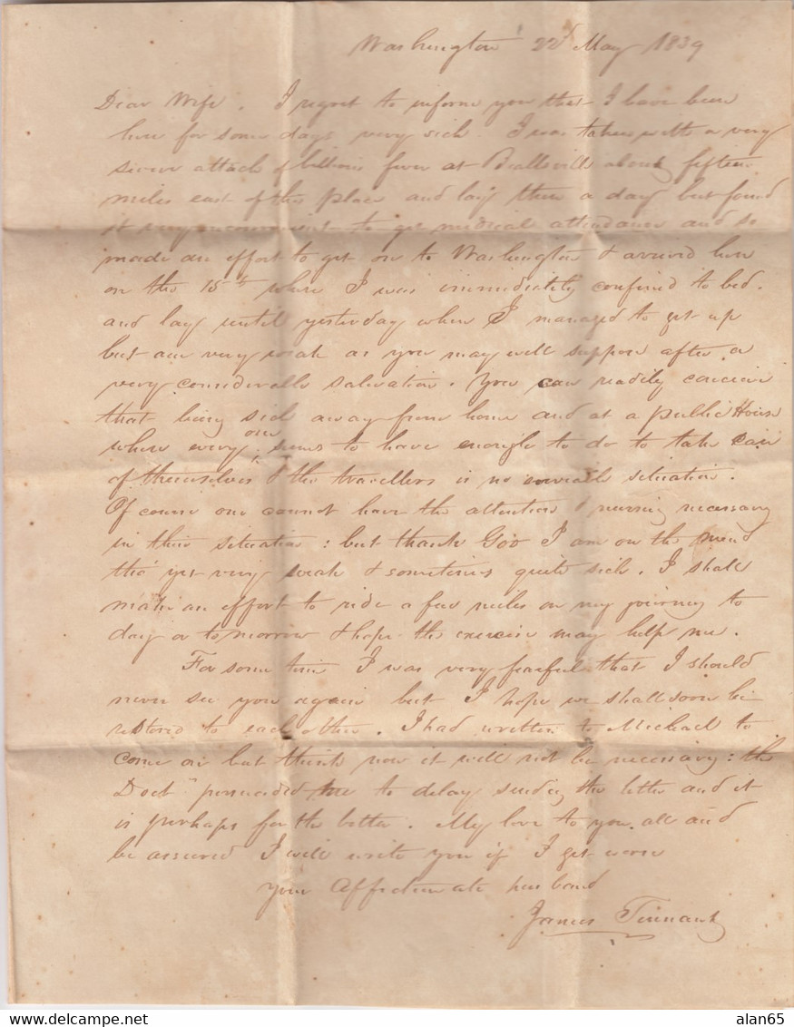 Stampless Cover And Letter, Washington Pa. 18 3/4c Rate To Sharpsburgh Maryland, 1839 - …-1845 Voorfilatelie