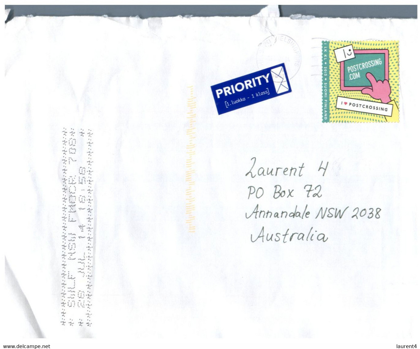 (Y 17 Large) Finland - Cover Posted To Australia (POSTCROSSING Stamp) - Lettres & Documents