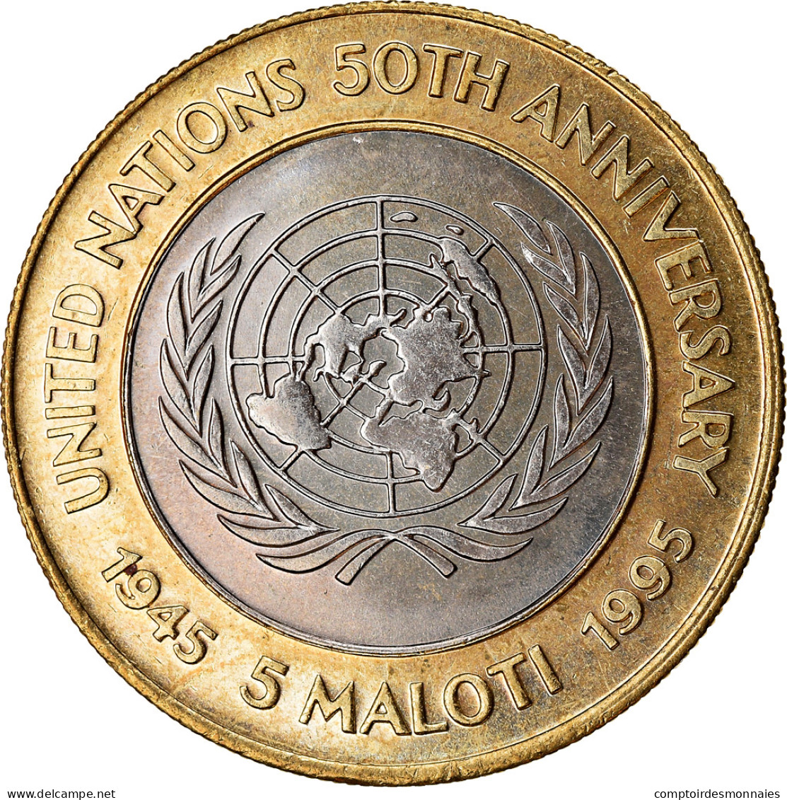 Monnaie, Lesotho, Moshoeshoe II, 5 Maloti, 1995, 50ème Anniversaire De L'ONU - Lesotho