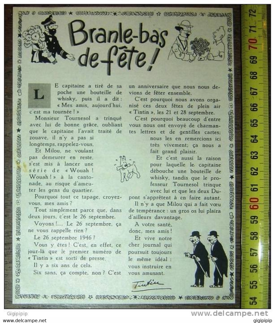 PUBLICITE TINTIN HERGE BRANLE BAS DE FETE DESSINS TINTIN INÉDITS - Collezioni