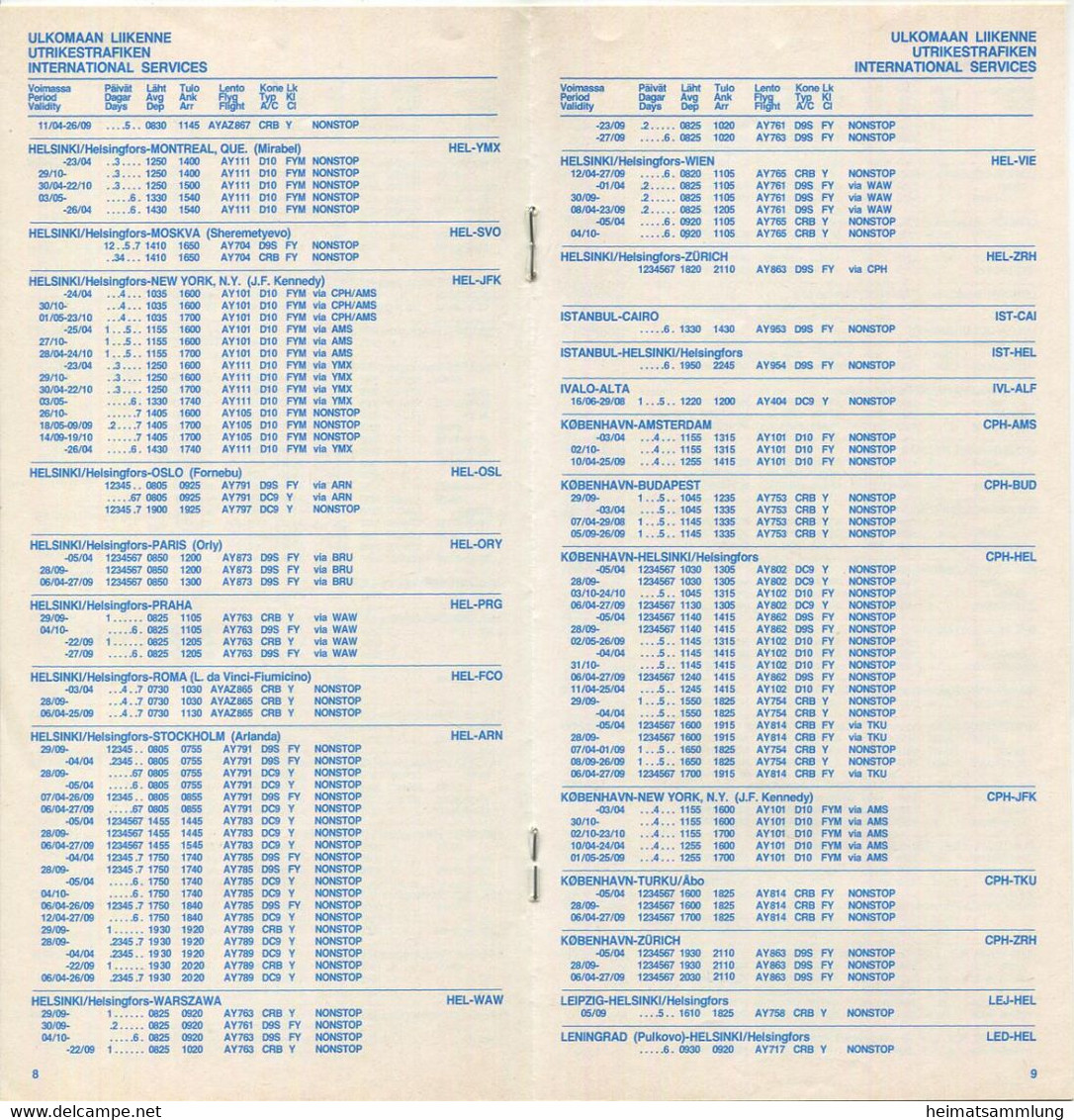 Finnair - Advance Timetable 1980 - 18 Seiten - Europe