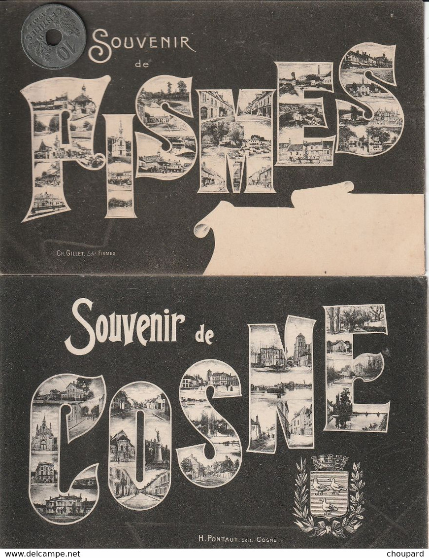 Lot De 5  CPA En Noir Et Blanc ,multi Vues Illustrées  Avec Mini CPA , COSNES  SUR LOIRE   FISMES , Voir Description - 5 - 99 Postcards