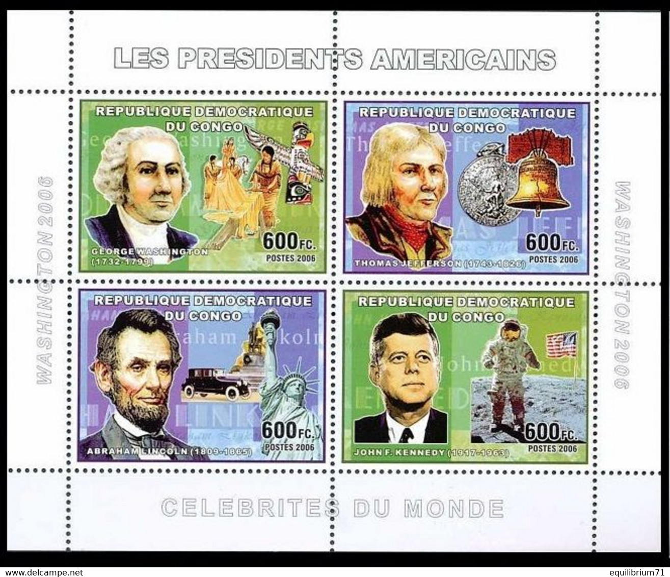 2307/2310** - Présidents Américains / Amerikaanse Presidenten - Kennedy - Lincoln - Jefferson - Washington - CONGO - George Washington