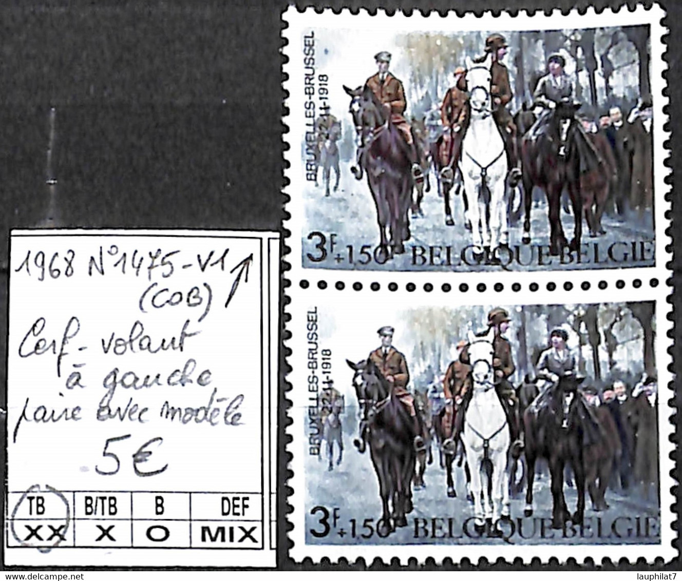 [848905]TB//**/Mnh-Belgique 1968 - N° 1475-V1, Cerf-volant à Gauche Paire Avec Modèle - Other & Unclassified