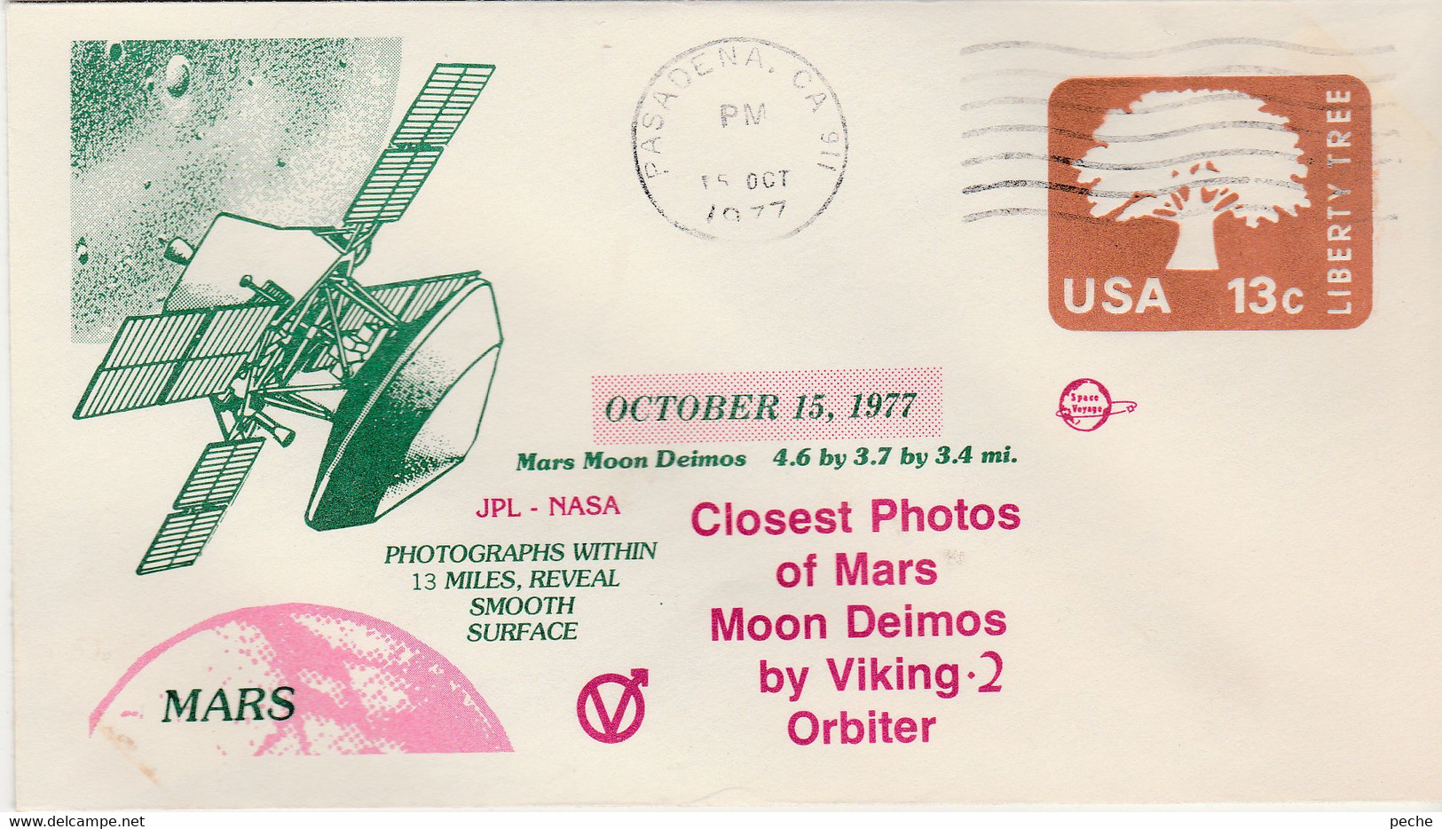 N°945 N -lettre (cover) -Closest Photos Ol Mars Moon Deimos By Viking 2 -entier Postal 1977- - North  America