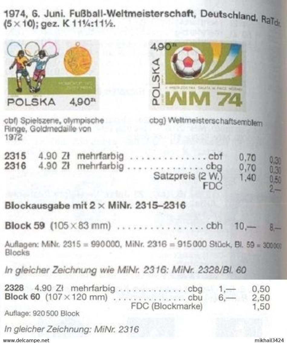 M3969 ✅ ﻿﻿Sport Football Soccer FIFA World Cup 1974 Poland 2v + Sheet + S/s Set MNH ** 17.4ME - 1974 – West-Duitsland