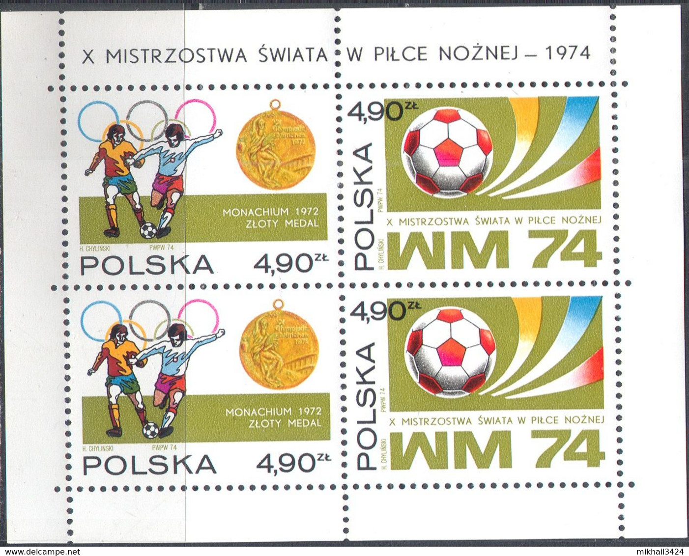 M3969 ✅ ﻿﻿Sport Football Soccer FIFA World Cup 1974 Poland 2v + Sheet + S/s Set MNH ** 17.4ME - 1974 – West-Duitsland