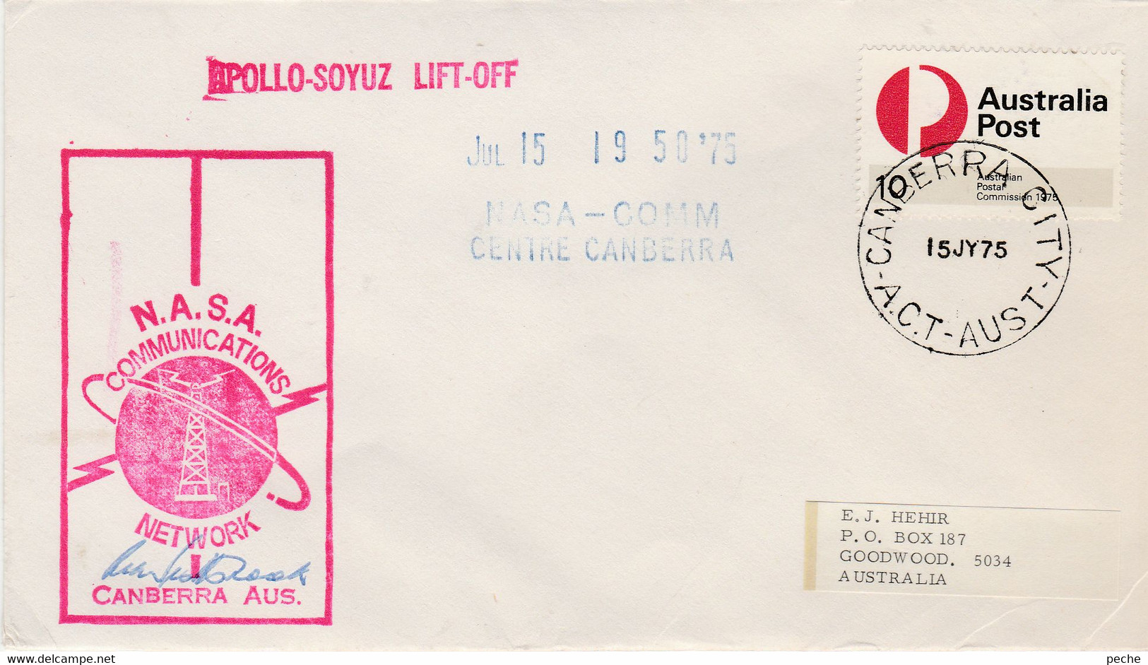 N°962 N -lettre (cover) Apollo-Soyuz Lift-Off -Nasa Communications -cachet Camberra- - Océanie