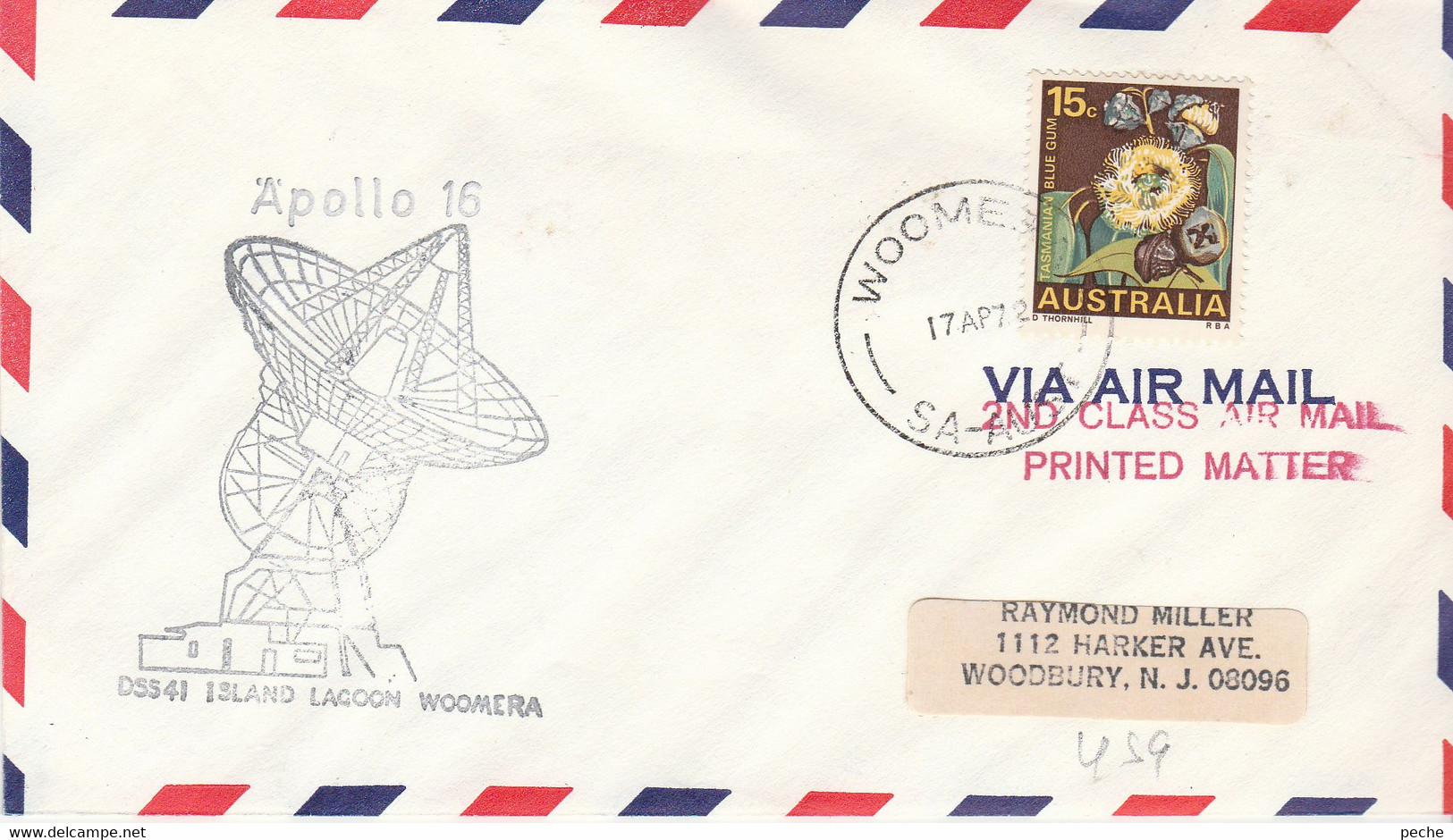 N°967 N -lettre (cover) Apollo 16  Island Lagoon Woomera - Océanie