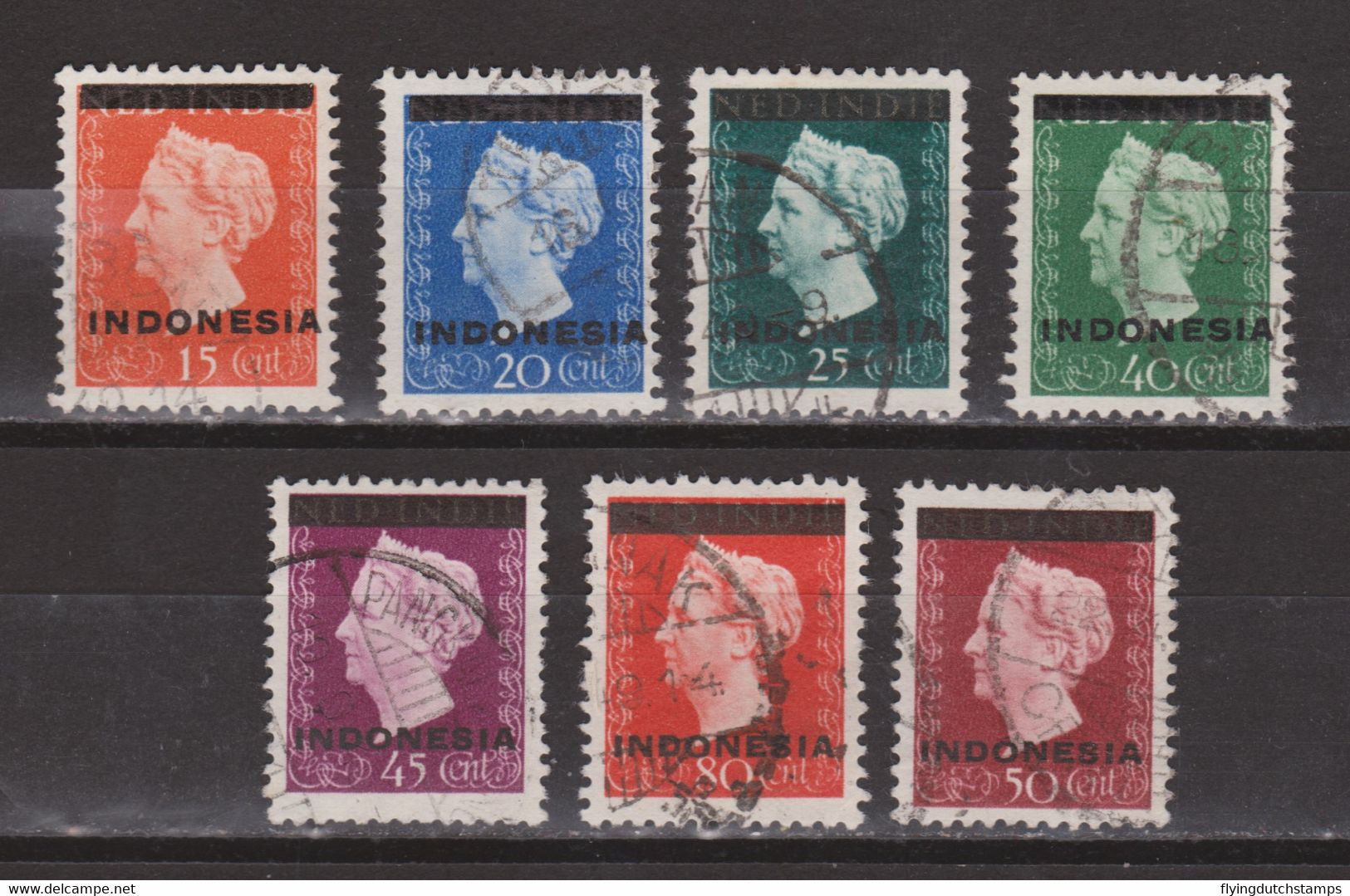 Indonesie 1 2 3 4 5 6 7 Used ; Hulpuitgifte 1948 FIRST STAMPS OF INDONESIA Netherlands Indies Nederlands Indie 351-357 - Indonesia