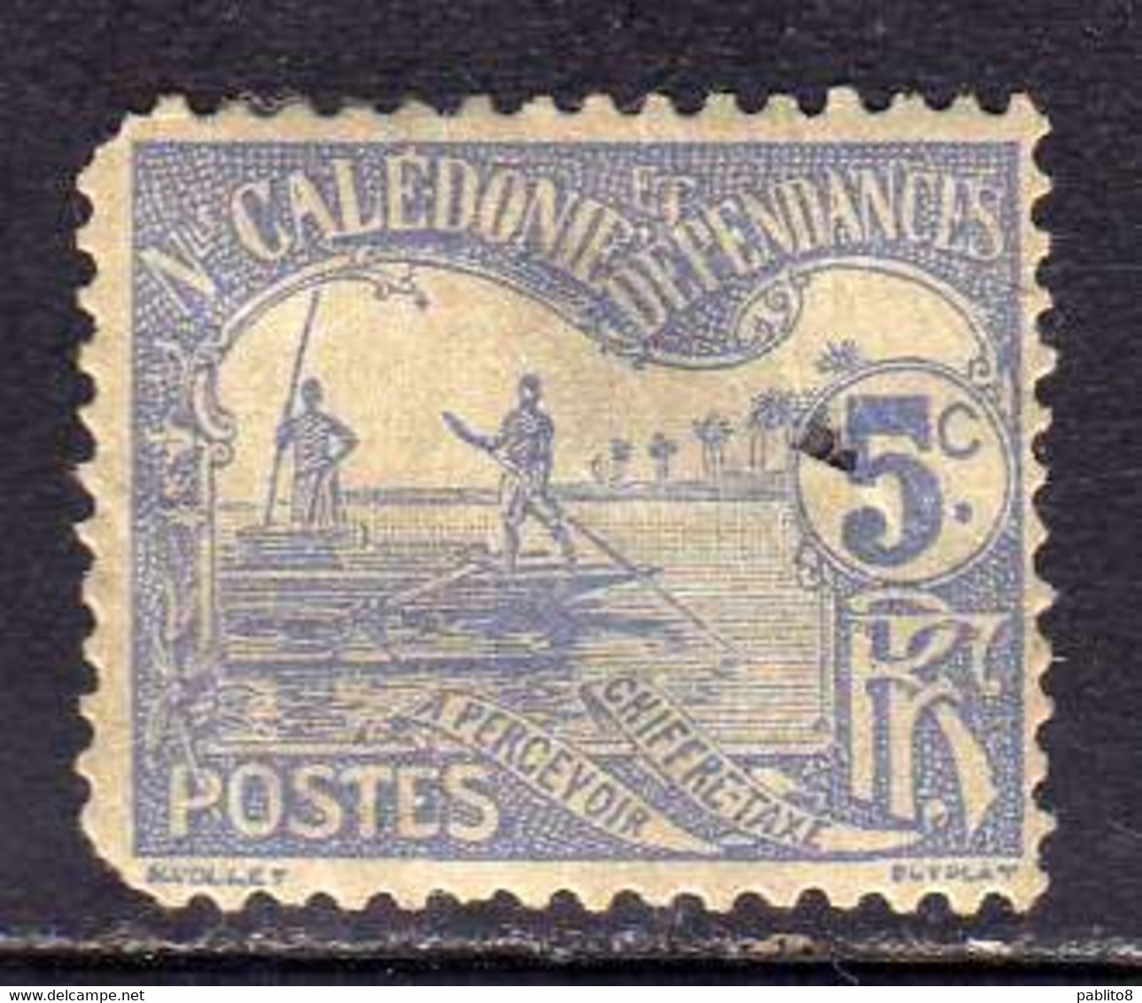 NOUVELLE CALEDONIE NEW NUOVA CALEDONIA 1906 POSTAGE DUE SEGNATASSE TAXE TASSE MEN POLING BOAT CENT. 5c MH - Timbres-taxe