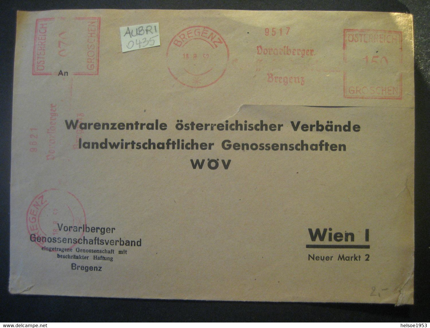 Österreich 1952- Freistempel Auf Geschäftsbrief Gelaufen Von Bregenz Nach Wien - Macchine Per Obliterare (EMA)