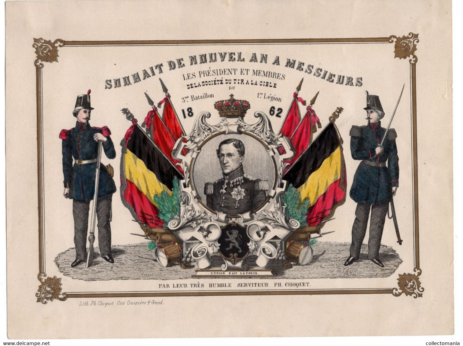 1 Carte Souhait De Nouvelle An à Messieurs & Membres Du Tir à La Cible  1862 Par Serviteur Ph.Choquet Lith.Ph Choquet - Porcelana