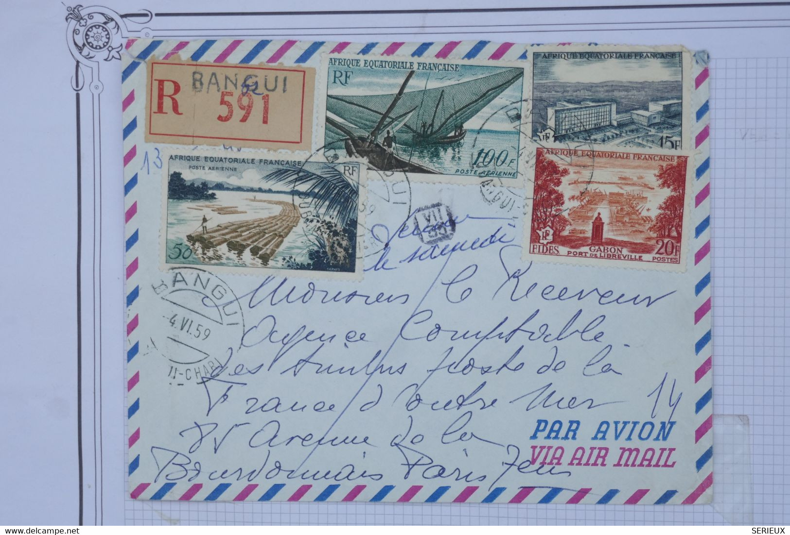 14 FRANCE A E F OUBANGUI CHARI -1959 BELLE LETTRE RECOMMADé DE BANGUI A PARIS R BOURDONNAIS PAR AVION - Storia Postale