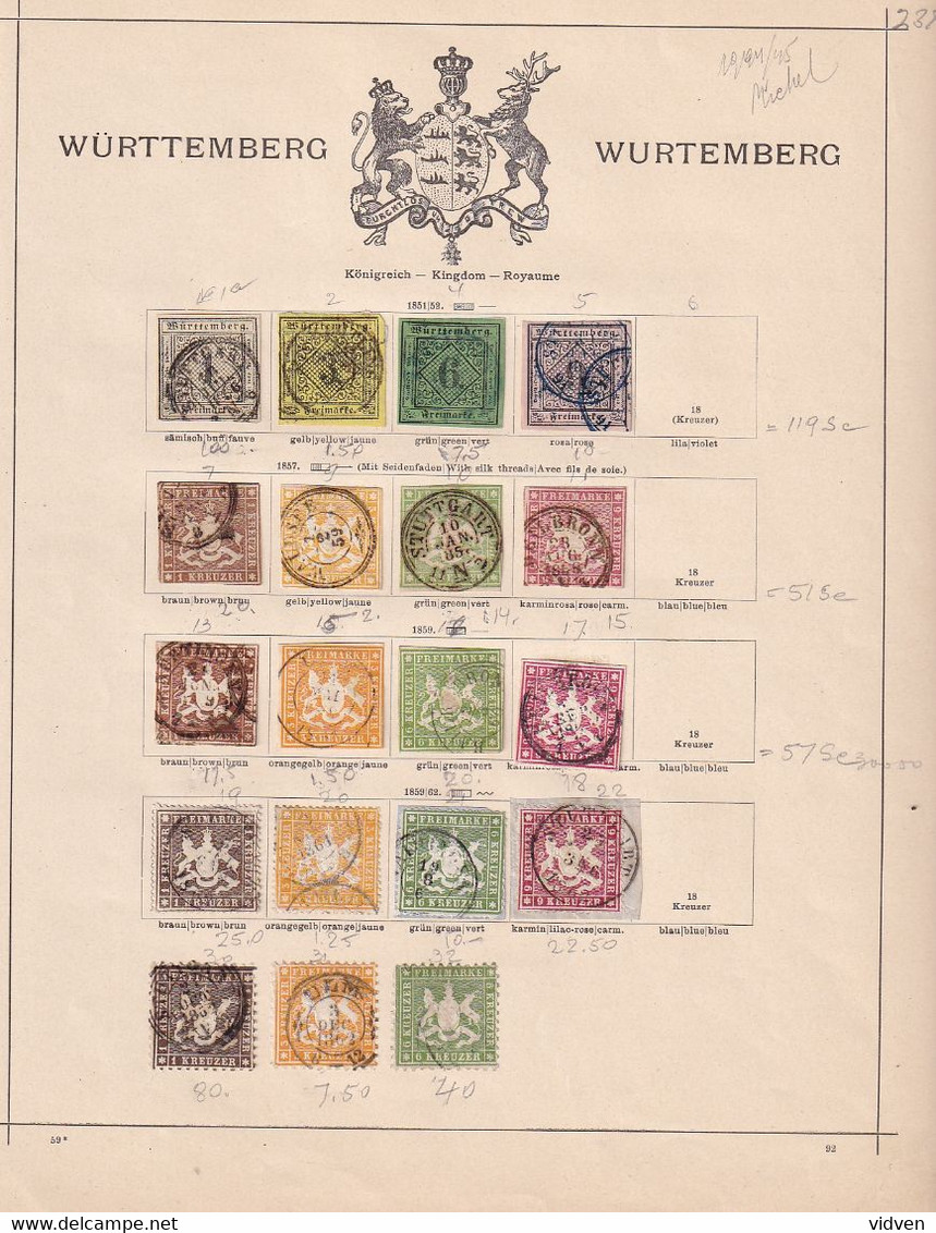 Germany, Wurttemberg,  Post Stamps - Otros & Sin Clasificación