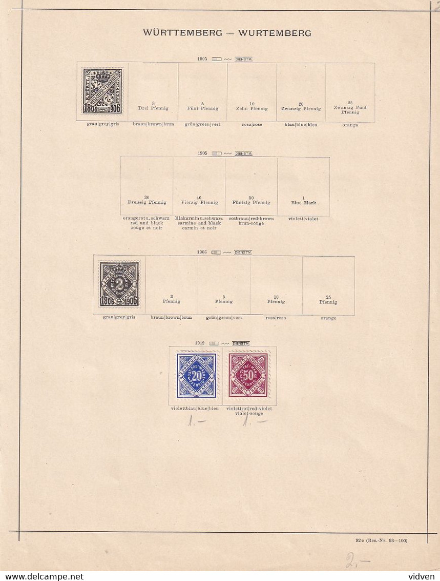 Germany, Wurttemberg,  Post Stamps - Otros & Sin Clasificación