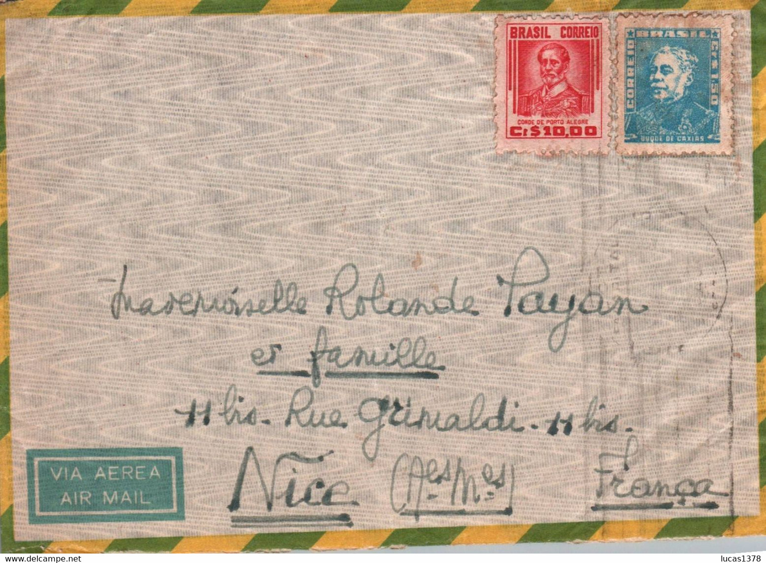 BRASIL / 1961 FOR NICE FRANCE  / VIA AEREA / AIR MAIL / PICTURE ON BACK / NICE STAMPS - Covers & Documents