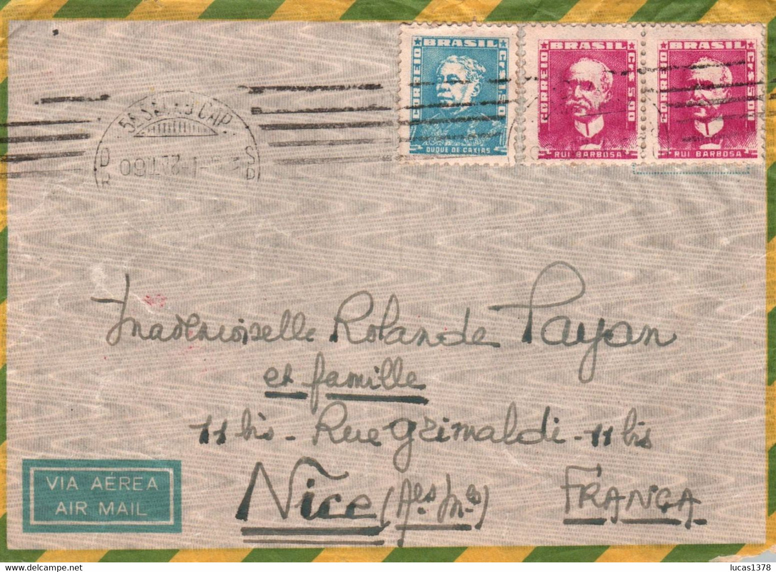 BRASIL / 1961 FOR NICE FRANCE  / VIA AEREA / AIR MAIL / PICTURE ON BACK / NICE STAMPS - Covers & Documents