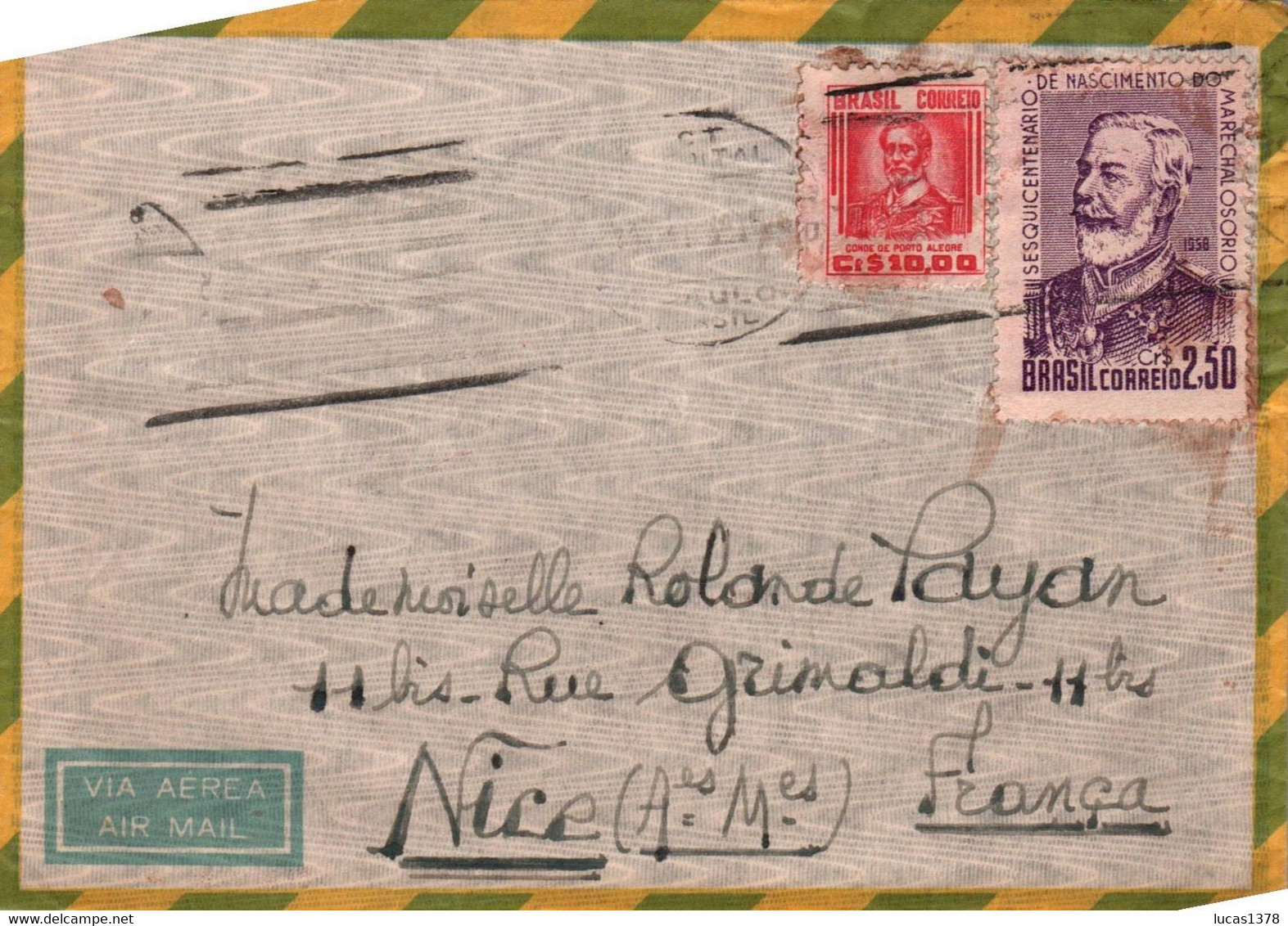 BRASIL / 1961 FOR NICE FRANCE  / VIA AEREA / AIR MAIL / PICTURE ON BACK / NICE STAMPS - Covers & Documents