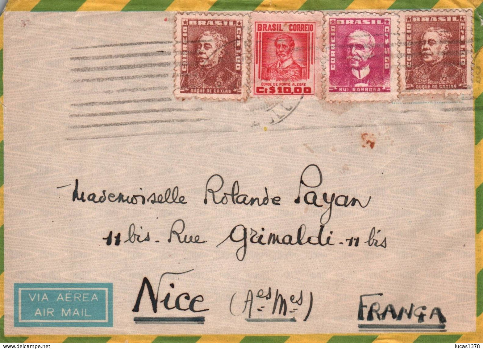 BRASIL / 1961 FOR NICE FRANCE  / VIA AEREA / AIR MAIL / PICTURE ON BACK / NICE STAMPS - Lettres & Documents