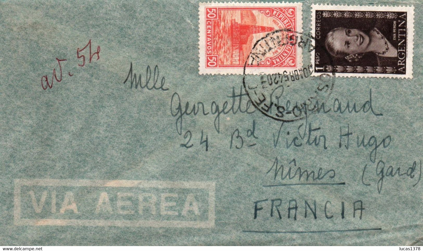 ARGENTINE / LETTRE POUR LA FRANCE 1954 - Lettres & Documents