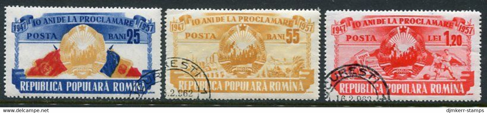 ROMANIA 1957 Anniversary Of Republic Used.  Michel 1694-96 - Gebraucht