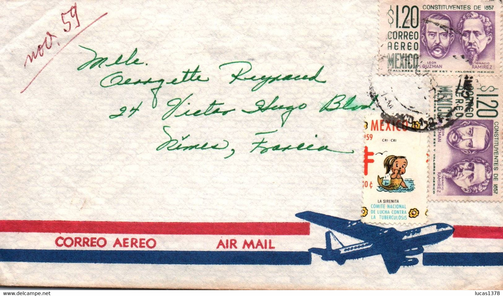 MEXIQUE  / AIR MAIL / LETTRE POUR LA FRANCE / 1959 - Mexico