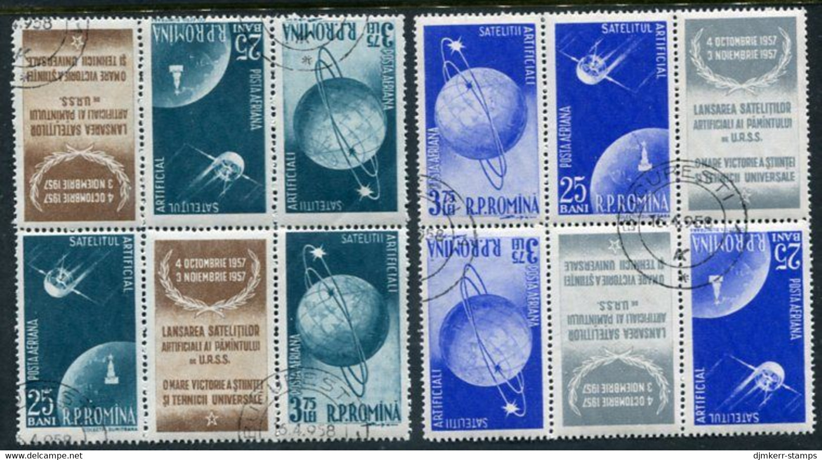 ROMANIA 1957 Launch Of First Earth Satellites Tete-beche Blocks Used.  Michel 1677-80 - Usado