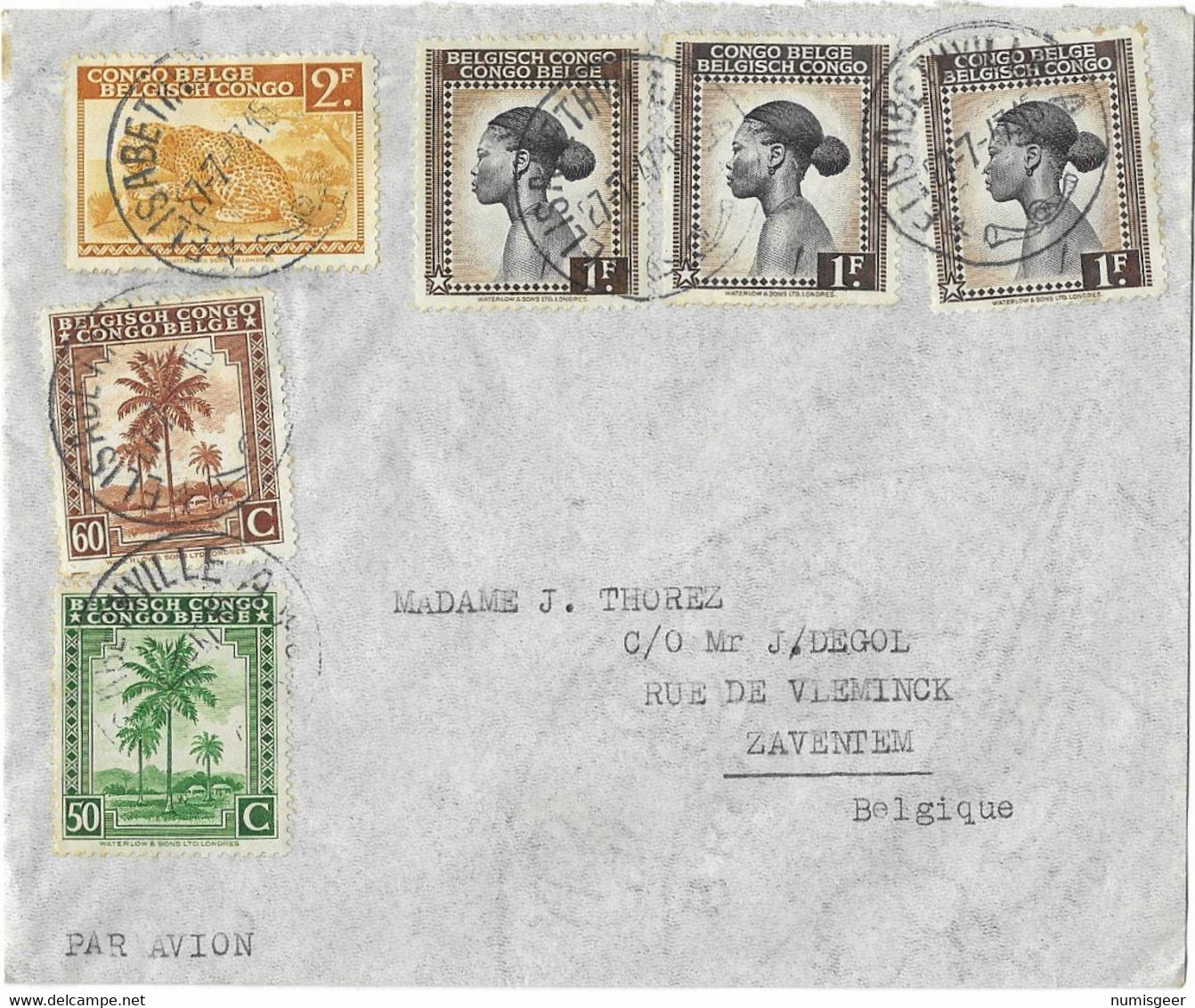 Lettre  Par Avion -- ELISABETHVILLE  VIA  ZAVENTEM --1947 - Lettres & Documents