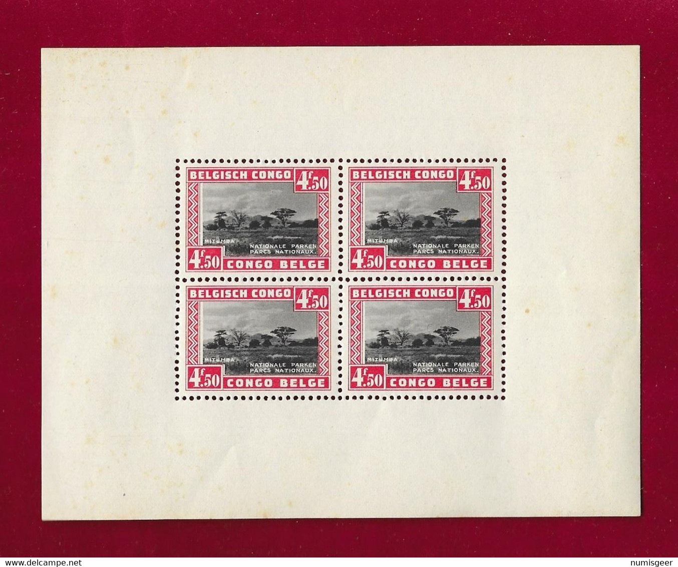 FEULLET De 4 TIMBRES 4,5 FR. PARC NATIONAUX CONGO BELGE - Volledige Vellen