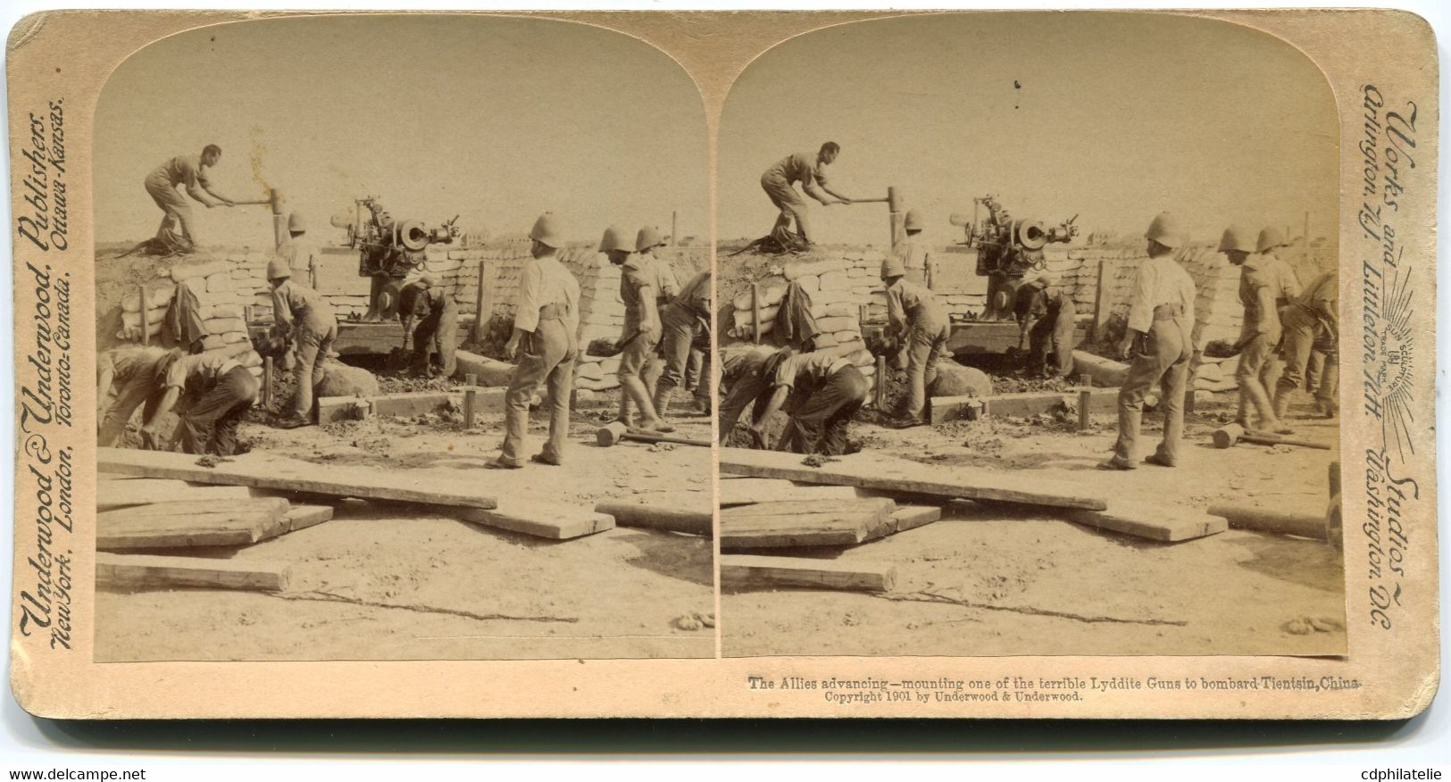 CARTE-PHOTO ? THE ALLIES ADVANCING - MOUNTING ONE THE TERRIBLE LYDDITE GUNS TO BOMBARD TIENTSIN , CHINA - Lettres & Documents