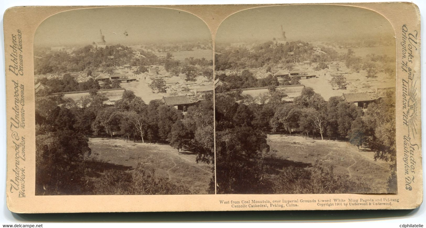 CARTE-PHOTO ? WEST FROM COAL MOUNTAIN, OVER IMPERIAL GROUNDS TOWARD WHITE MING PAGODA AND PEI-TANG CATHOLIC CATHEDRAL... - Briefe U. Dokumente