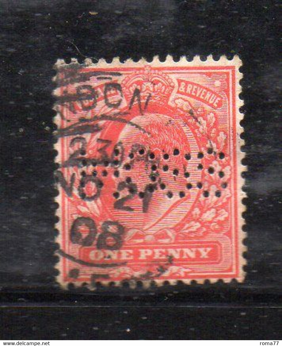 1585 490 - GRAN BRETAGNA 1902 ,  1 Penny Unificato N. 107  Usato :  PERFIN MOOS - Gebraucht