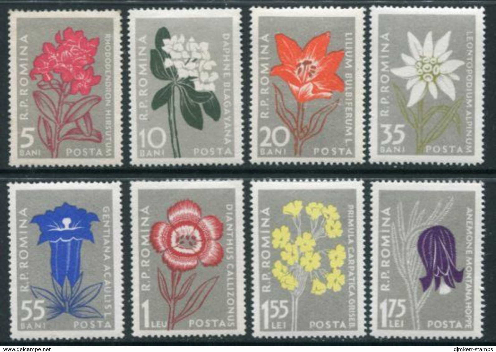 ROMANIA 1957 Carpathian Flowers MNH / **.  Michel 1647-54 - Neufs