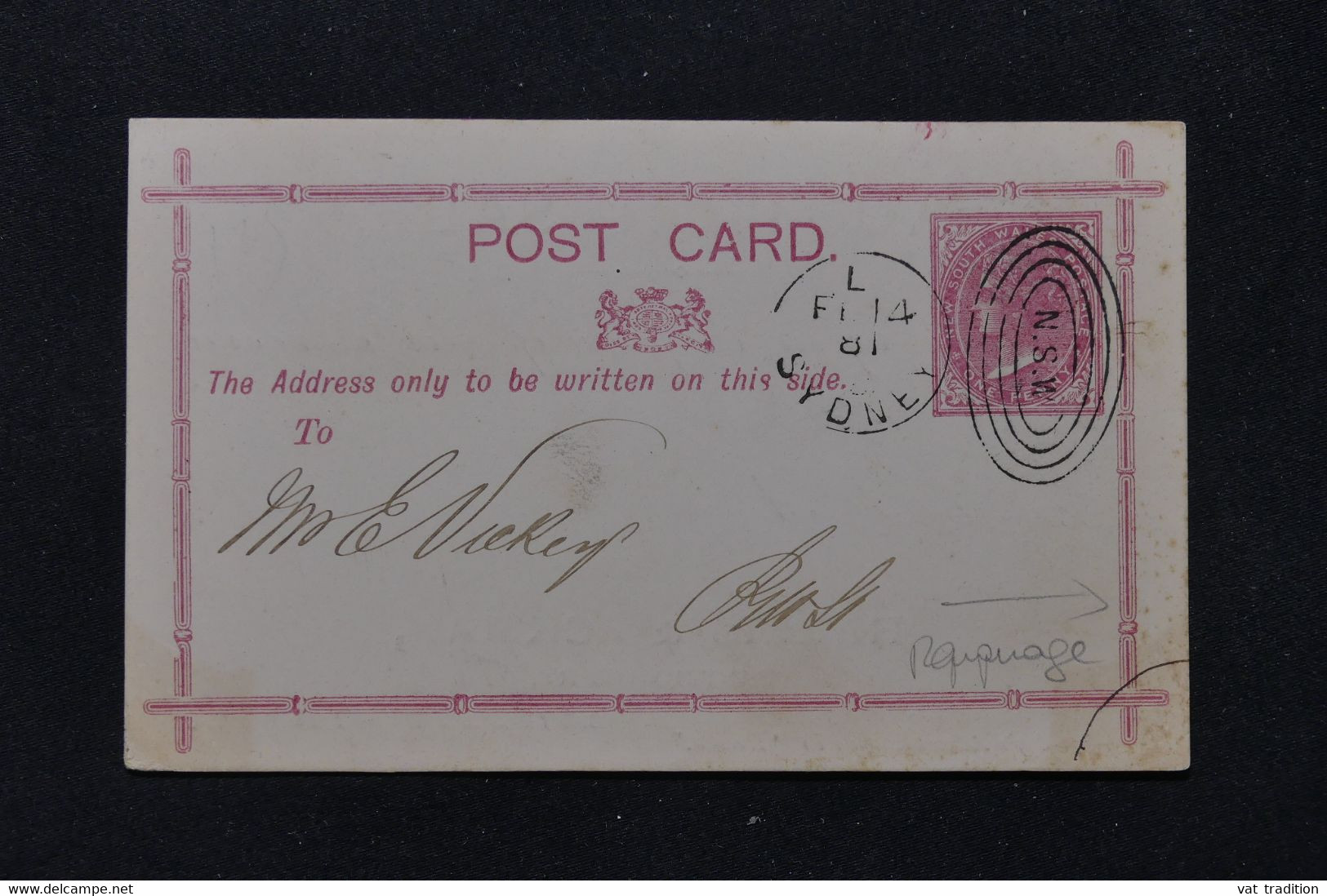NEW SOUTH WALES - Entier Postal Type Victoria De Sydney En 1881 Avec Repiquage Au Verso - L 80119 - Briefe U. Dokumente