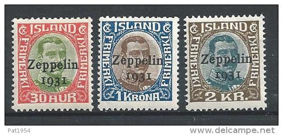 Islande 1931 Poste Aérienne N° 9/11  Neufs * MH. Surchargé Zeppelin Cote 115 Euros - Poste Aérienne