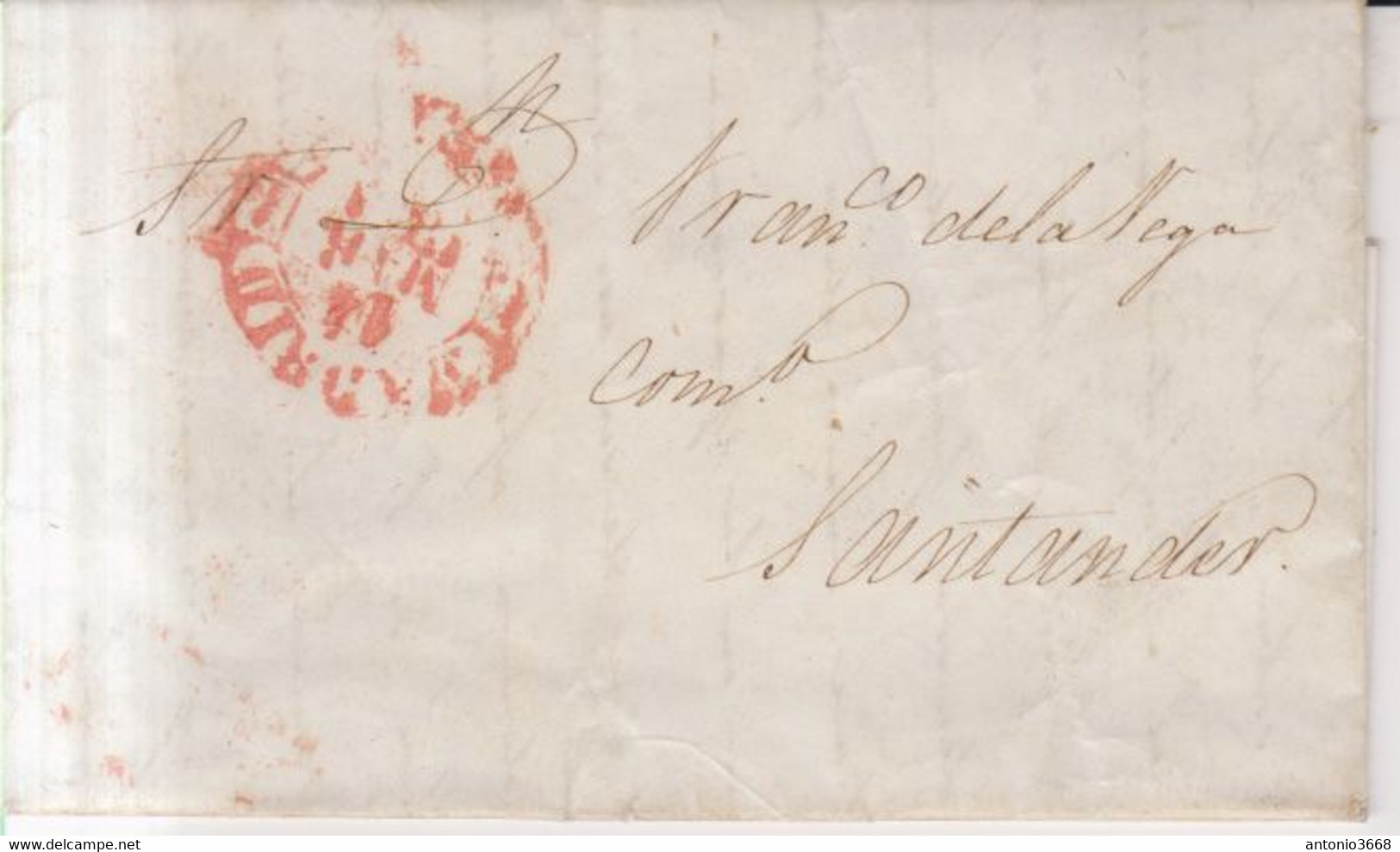 Prefilatelia Año 1851 Carta A Santander Marcas Roja Madrid - ...-1850 Prephilately